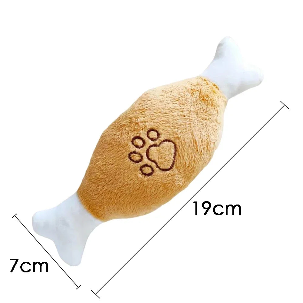 Plush toy resembling a  with dimensions labeled on a white background